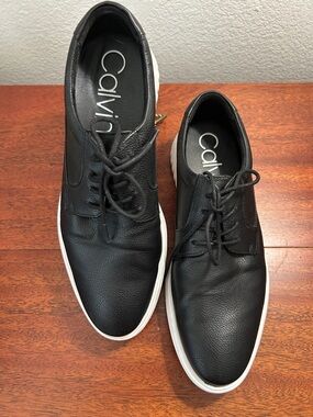 Calvin Klein Black Leather Derby Shoes with White Sole